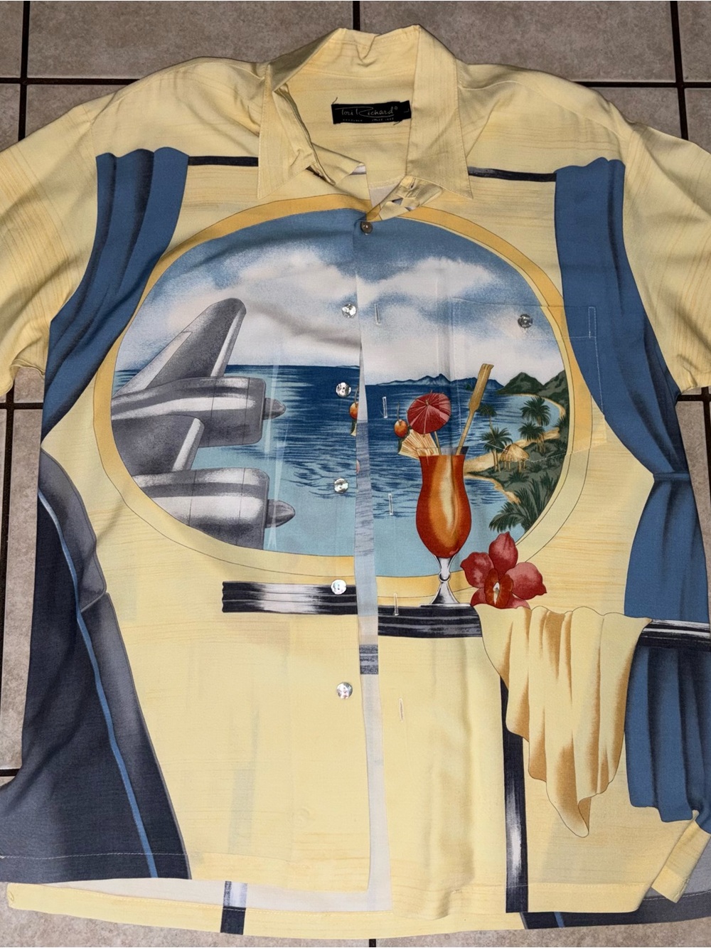 Tori Richard Yellow Tropical Window plane Print Button-Down Shirt